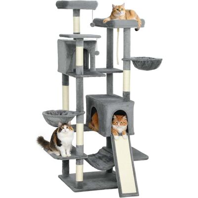 Pawhut - Cat Tree, 69" Multi-Level Large Cat Tower w/8 Scratching Posts, 2 Condos, 3 Hammocks, Ramp, 3 Perches, Dangling Toys - Dark Gray Pawhut - Cat Tree, 69" Multi-Level Large Cat Tower w/8 Scratching Posts, 2 Condos, 3 Hammocks, Ramp, 3 Perches, Dangling Toys - Dark Gray