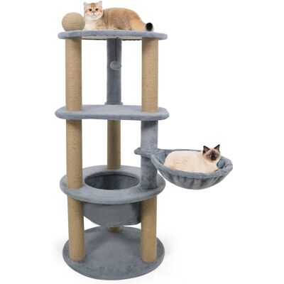 Gymax - 48'' Tall Cat Towel w/Cat Nest Scratching Posts Ball Top Perch Hanging Ball - Gray Gymax - 48'' Tall Cat Towel w/Cat Nest Scratching Posts Ball Top Perch Hanging Ball - Gray