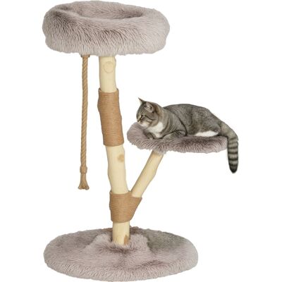 Pawhut - 35 Inch Modern Cat Tree Tower for Indoor Adult Cats with Wooden Natural Branch Scratching Posts, Cat Bed & Rope Toy - Brown Pawhut - 35 Inch Modern Cat Tree Tower for Indoor Adult Cats with Wooden Natural Branch Scratching Posts, Cat Bed & Rope Toy - Brown