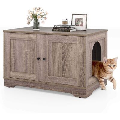 Costway - Cat Litter Box Enclosure Furniture with Double Doors Divider Side Entry for Cats - Gray Costway - Cat Litter Box Enclosure Furniture with Double Doors Divider Side Entry for Cats - Gray