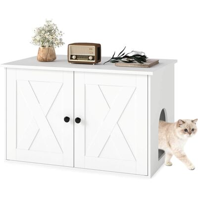 Costway - Hidden Cat Litter Box Enclosure Furniture with Divider for Living Room Bedroom - White Costway - Hidden Cat Litter Box Enclosure Furniture with Divider for Living Room Bedroom - White