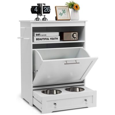 Gymax - Pet Feeding Station Furniture w/ Double Pull Out Dog Bowl Food Cabinet - White Gymax - Pet Feeding Station Furniture w/ Double Pull Out Dog Bowl Food Cabinet - White