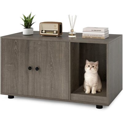 Costway - Wooden Cat Litter Box Enclosure, Hidden Litter Box Furniture with Scratching Board - Oak Costway - Wooden Cat Litter Box Enclosure, Hidden Litter Box Furniture with Scratching Board - Oak