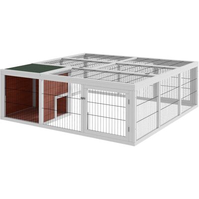 Pawhut - Wooden Outdoor Rabbit Hutch Playpen Tortoise House Habitat with Run and Enclosed - Brown and White Pawhut - Wooden Outdoor Rabbit Hutch Playpen Tortoise House Habitat with Run and Enclosed - Brown and White