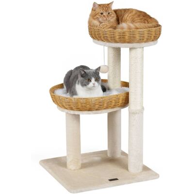 Gymax - Cat Tree 30-Inch Cat Tower w/ 2 Rattan Cat Baskets Sisal Scratching Post Gymax - Cat Tree 30-Inch Cat Tower w/ 2 Rattan Cat Baskets Sisal Scratching Post