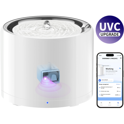 Petkit - Eversweet 3 Pro Bluetooth Stainless Water Fountain with Wireless Pump+UVC, Ultra Quiet for Cats and Dogs - White Petkit - Eversweet 3 Pro Bluetooth Stainless Water Fountain with Wireless Pump+UVC, Ultra Quiet for Cats and Dogs - White