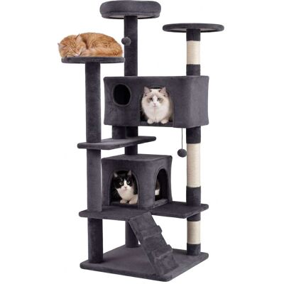 Gymax - 52'' Tall Cat Tree Tower w/2 Condos Plush Padded Perch Sisal Scratching Posts Light Gray Gymax - 52'' Tall Cat Tree Tower w/2 Condos Plush Padded Perch Sisal Scratching Posts Light Gray