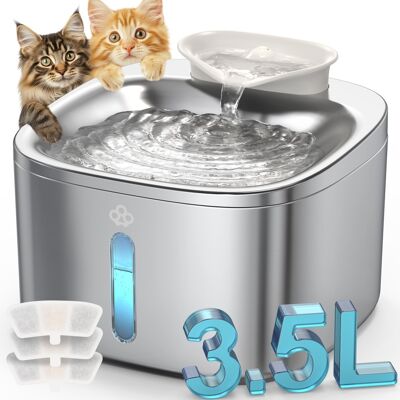 Oneisall - 3.5L 118oz Corded Automatic Cat Water Fountain Food Grade Plug-in Stainless Steel Pet Water Fountain with 3 Filters - Silver Oneisall - 3.5L 118oz Corded Automatic Cat Water Fountain Food Grade Plug-in Stainless Steel Pet Water Fountain with 3 Filters - Silver