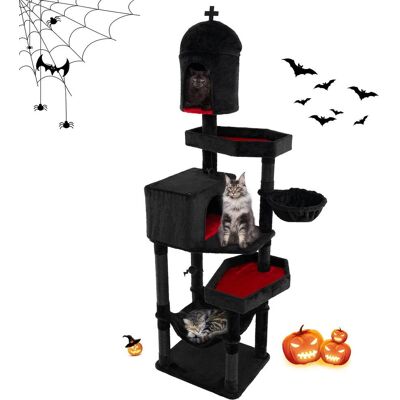 Costway - Gothic Cat Tree w/ Sisal Covered Scratching Posts Stylish Cat Furniture for Indoor Cats - Black,Red Costway - Gothic Cat Tree w/ Sisal Covered Scratching Posts Stylish Cat Furniture for Indoor Cats - Black,Red