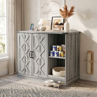 Whisen - Cat Litter Box Enclosure Cabinet, MDF Hidden Furniture for Large Automatic Litter Boxes with Power Outlet - Gray Whisen - Cat Litter Box Enclosure Cabinet, MDF Hidden Furniture for Large Automatic Litter Boxes with Power Outlet - Gray
