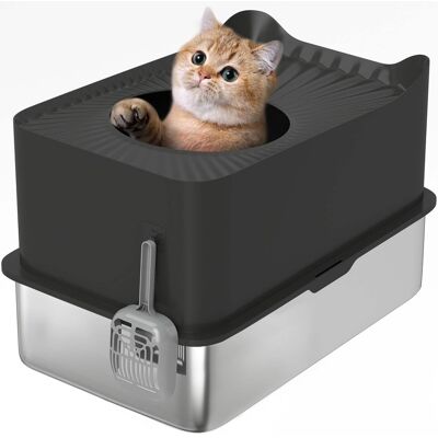 Pawhut - XL Litter Box, Enclosed Cat Litter Pan with High Wall Sides, Top Entrance, Anti-Urine Leakage, Non-Sticky - Black Pawhut - XL Litter Box, Enclosed Cat Litter Pan with High Wall Sides, Top Entrance, Anti-Urine Leakage, Non-Sticky - Black