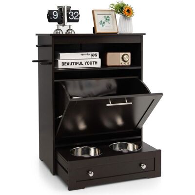 Gymax - Pet Feeding Station Furniture w/ Double Pull Out Dog Bowl Food Cabinet - Coffee Gymax - Pet Feeding Station Furniture w/ Double Pull Out Dog Bowl Food Cabinet - Coffee