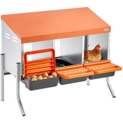 VEVOR - Chicken Nesting Boxes,3 Compartments, with Support Legs, Easy Egg Collection, Galvanized Steel and High-Strength Plastic - Orange + black + silver VEVOR - Chicken Nesting Boxes,3 Compartments, with Support Legs, Easy Egg Collection, Galvanized Steel and High-Strength Plastic - Orange + black + silver