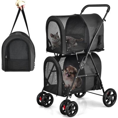 Gymax - 4-in-1 Double Pet Stroller w/ Detachable Carrier Travel Carriage for Cats Black Gymax - 4-in-1 Double Pet Stroller w/ Detachable Carrier Travel Carriage for Cats Black