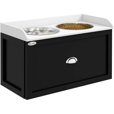 Pawhut - Dog Feeding Station with Storage Drawer, Dog Food Storage Cabinet with 2 Removable Bowls for Dogs - White, Black Pawhut - Dog Feeding Station with Storage Drawer, Dog Food Storage Cabinet with 2 Removable Bowls for Dogs - White, Black