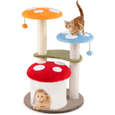 Gymax - Cute Mushroom Cat Tree 35'' Tall Cat Tower w/ Sisal Scratching Posts Cat Condo - GYM16315 Gymax - Cute Mushroom Cat Tree 35'' Tall Cat Tower w/ Sisal Scratching Posts Cat Condo - GYM16315