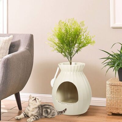 U-HOMY - Modern Hidden Cat Litter Box Furniture, Decorative Planter Cat Enclosure with Odor Filter & Optional LED Lights - Beige - No LED U-HOMY - Modern Hidden Cat Litter Box Furniture, Decorative Planter Cat Enclosure with Odor Filter & Optional LED Lights - Beige - No LED