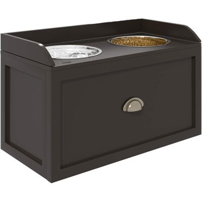 Pawhut - Feeding Station with Storage Drawer, Food Storage Cabinet with 2 Elevated Dog Bowls for Large Sized Dogs - Coffee Pawhut - Feeding Station with Storage Drawer, Food Storage Cabinet with 2 Elevated Dog Bowls for Large Sized Dogs - Coffee