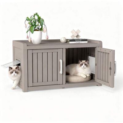 Yardgrace - Cat Cabinet ,31.9"x16.7"x17.8", HDPE Hidden Cat Litter Furniture, Dual-Door, Litter Box Furniture for Bedroom, Courtyard - Brown Yardgrace - Cat Cabinet ,31.9"x16.7"x17.8", HDPE Hidden Cat Litter Furniture, Dual-Door, Litter Box Furniture for Bedroom, Courtyard - Brown