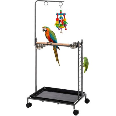 Pawhut - Stand with Wheels Parrot Stand with Slide-out Tray Stainless Steel Bowls for Indoor Outdoor Dark - Dark Gray Pawhut - Stand with Wheels Parrot Stand with Slide-out Tray Stainless Steel Bowls for Indoor Outdoor Dark - Dark Gray