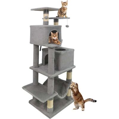 Gymax - 57'' Cat Tree for Indoor Cats w/ Dual Condos Hammock Sisal Scratching Posts Gymax - 57'' Cat Tree for Indoor Cats w/ Dual Condos Hammock Sisal Scratching Posts