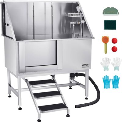 VEVOR - Stainless Steel Dog Washing Station, 50 inch Pet Grooming Tub w/ Stairs, PE Water Filter Board VEVOR - Stainless Steel Dog Washing Station, 50 inch Pet Grooming Tub w/ Stairs, PE Water Filter Board