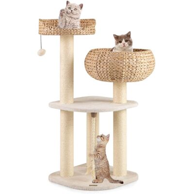 Costway - 41" Hand-Made Cat Tree Tower Natural Bowl Shaped w/ 2 Perch Costway - 41" Hand-Made Cat Tree Tower Natural Bowl Shaped w/ 2 Perch