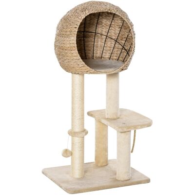 Pawhut - Cat Tree with Sisal Scratching Post Condo and Hanging Rope 39" H - Beige Pawhut - Cat Tree with Sisal Scratching Post Condo and Hanging Rope 39" H - Beige