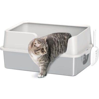 Pawhut - Litter Box, Cat Litter Box, High Side, Kitten Litterbox for Big Cats with Scoop, Easy Cleaning & Anti-Urine Leakage - Light Gray Pawhut - Litter Box, Cat Litter Box, High Side, Kitten Litterbox for Big Cats with Scoop, Easy Cleaning & Anti-Urine Leakage - Light Gray