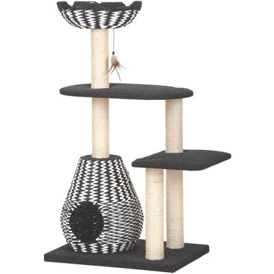 PetPals - 49-in Cat Tree With Recyclable Paper Rope Perch & Condo Lounger - Black PetPals - 49-in Cat Tree With Recyclable Paper Rope Perch & Condo Lounger - Black