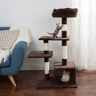 PetMaker - 4-Tier Cat Tower 3 Napping Perches, Kitty Condo, 4 Sisal Rope Scratching Posts Tree for Cats or Multiple Cat Homes - Brown PetMaker - 4-Tier Cat Tower 3 Napping Perches, Kitty Condo, 4 Sisal Rope Scratching Posts Tree for Cats or Multiple Cat Homes - Brown