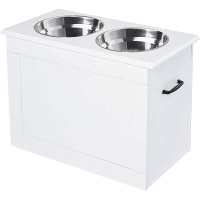 Pawhut - Raised Pet Feeding Storage Station with 2 Stainless Steel Bowls Base for Large Dogs and Other Large Pets - White Pawhut - Raised Pet Feeding Storage Station with 2 Stainless Steel Bowls Base for Large Dogs and Other Large Pets - White
