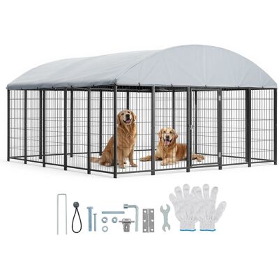 VEVOR - Outdoor Dog Kennel, 9.8 x 9.8 x 5.4 ft Large Dog Kennel with Secure Lock, Outside Dogs Enclosures with UV-Resistant - Black with Silver Accents + Silver Gray VEVOR - Outdoor Dog Kennel, 9.8 x 9.8 x 5.4 ft Large Dog Kennel with Secure Lock, Outside Dogs Enclosures with UV-Resistant - Black with Silver Accents + Silver Gray