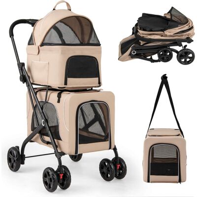 Costway - Double Pet Stroller for 2 Dogs or Cats w/ 2 Detachable Carriers Safety Belt Costway - Double Pet Stroller for 2 Dogs or Cats w/ 2 Detachable Carriers Safety Belt