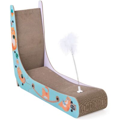Boyel Living - Colorful Painted DoubleSided Cat Scratcher Lounge with Feather Toy Durable Corrugated Cardboard Pad for Indoor Cats C - Blue Boyel Living - Colorful Painted DoubleSided Cat Scratcher Lounge with Feather Toy Durable Corrugated Cardboard Pad for Indoor Cats C - Blue