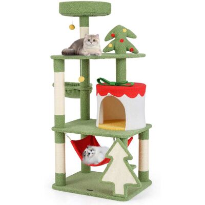 Costway - 52" Tall Christmas Cat Tower w/ Sisal Scratching Posts & Xmas Tree Pet Indoor Furniture Holiday Decoration - Green,Red,Yellow,White Costway - 52" Tall Christmas Cat Tower w/ Sisal Scratching Posts & Xmas Tree Pet Indoor Furniture Holiday Decoration - Green,Red,Yellow,White