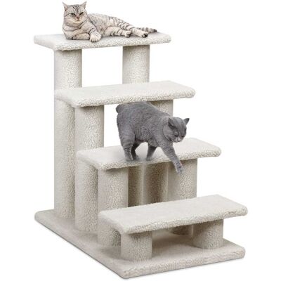 Costway - 24" 4-Step Pet Stairs Carpeted Ladder Ramp 8 Scratching Post Cat Tree Climber - White Costway - 24" 4-Step Pet Stairs Carpeted Ladder Ramp 8 Scratching Post Cat Tree Climber - White