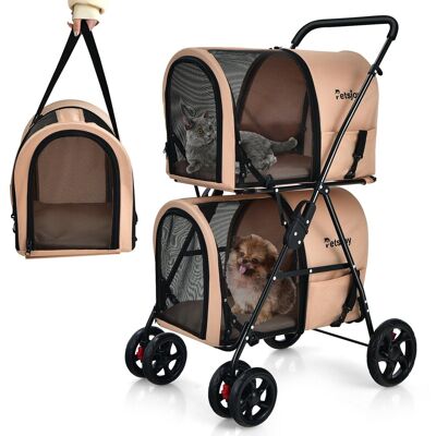 Gymax - 4-in-1 Double Pet Stroller w/ Detachable Carrier Travel Carriage for Cats Beige Gymax - 4-in-1 Double Pet Stroller w/ Detachable Carrier Travel Carriage for Cats Beige