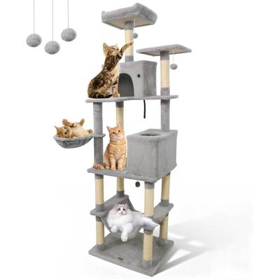 Gymax - 80'' Tall Cat Tree w/2 Condos Sisal Scratching Posts Plush Perch Hammock Basket Light Gray Gymax - 80'' Tall Cat Tree w/2 Condos Sisal Scratching Posts Plush Perch Hammock Basket Light Gray
