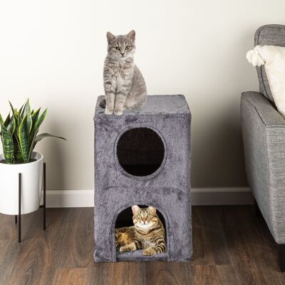PetMaker - 2 Story Cat Condo House for Indoors 15.75” x 23.75” Double Cat Bed Cave with Soft and Cozy Plush Covered Surface PetMaker - 2 Story Cat Condo House for Indoors 15.75” x 23.75” Double Cat Bed Cave with Soft and Cozy Plush Covered Surface
