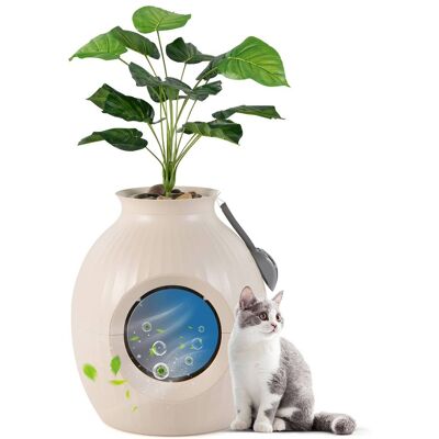 Gymax - Plant Cat Litter Box w/ Smart Odor Removal Hidden Cat Litter Box Furniture - White, Green Gymax - Plant Cat Litter Box w/ Smart Odor Removal Hidden Cat Litter Box Furniture - White, Green