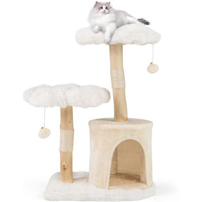 Costway - 32 inch Cute Wood Cat Tree w/ Scratching Posts Pet Condo Furniture Activity Center - White,Beige Costway - 32 inch Cute Wood Cat Tree w/ Scratching Posts Pet Condo Furniture Activity Center - White,Beige