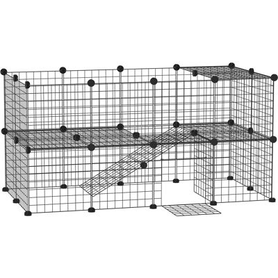 Pawhut - 36 Panels Small Animal Playpen with Door, DIY C & C Cage for Guinea Pigs with Ramp, Portable Metal Wire Yard Pawhut - 36 Panels Small Animal Playpen with Door, DIY C & C Cage for Guinea Pigs with Ramp, Portable Metal Wire Yard