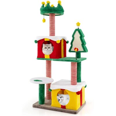 Costway - Christmas Cat Tree for Indoor Cats with Sisal Scratching Posts Carpet Plush Perch - Multicolor Costway - Christmas Cat Tree for Indoor Cats with Sisal Scratching Posts Carpet Plush Perch - Multicolor