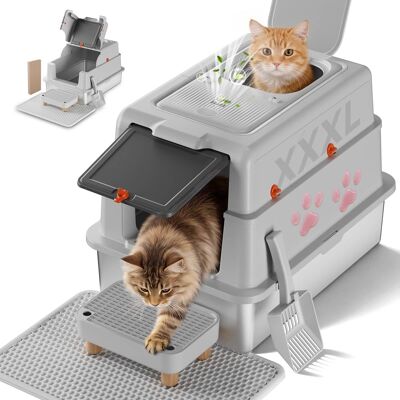 CloudRest Pro - XXXL Stainless Steel Cat Litter Box with Lid Dual-Entry Enclosed Litterbox for Big Cats - Gray-3 CloudRest Pro - XXXL Stainless Steel Cat Litter Box with Lid Dual-Entry Enclosed Litterbox for Big Cats - Gray-3