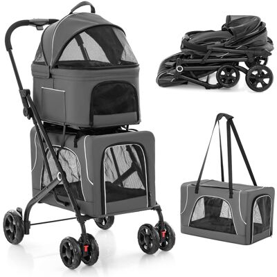 Costway - Double Pet Stroller for 2 Dogs or Cats w/ 2 Detachable Carriers Safety Belt Costway - Double Pet Stroller for 2 Dogs or Cats w/ 2 Detachable Carriers Safety Belt