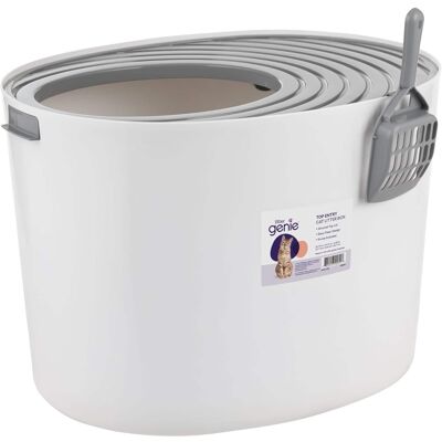 Litter Genie - Cat Litter Box, Round Top Entry w/ Catching Lid & Scoop, White/Gray - White/Grey Litter Genie - Cat Litter Box, Round Top Entry w/ Catching Lid & Scoop, White/Gray - White/Grey