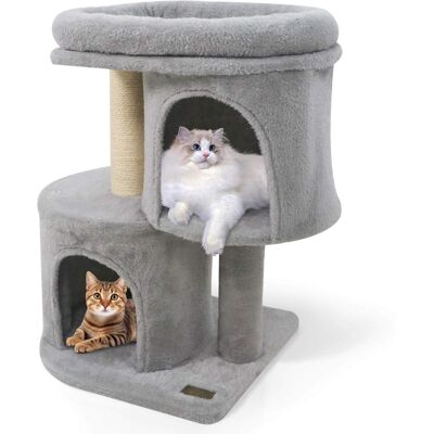 Costway - 26" Small Cat Tree with Large Padded Plush Perch, 2 Condos, Sisal Scratching Posts Costway - 26" Small Cat Tree with Large Padded Plush Perch, 2 Condos, Sisal Scratching Posts