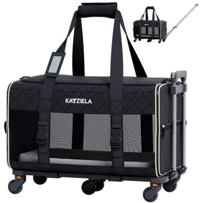Katziela - Quilted Chariot Pet Carrier With Removable Wheels and Telescopic Handle Katziela - Quilted Chariot Pet Carrier With Removable Wheels and Telescopic Handle