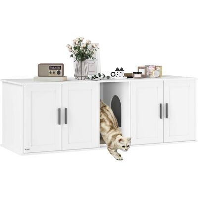 Pawhut - Cat Litter Box Enclosure for 2 Cats, Hidden Litter Box Furniture, Kitty Washroom Furniture, 57" x 19" x 20" - White Pawhut - Cat Litter Box Enclosure for 2 Cats, Hidden Litter Box Furniture, Kitty Washroom Furniture, 57" x 19" x 20" - White